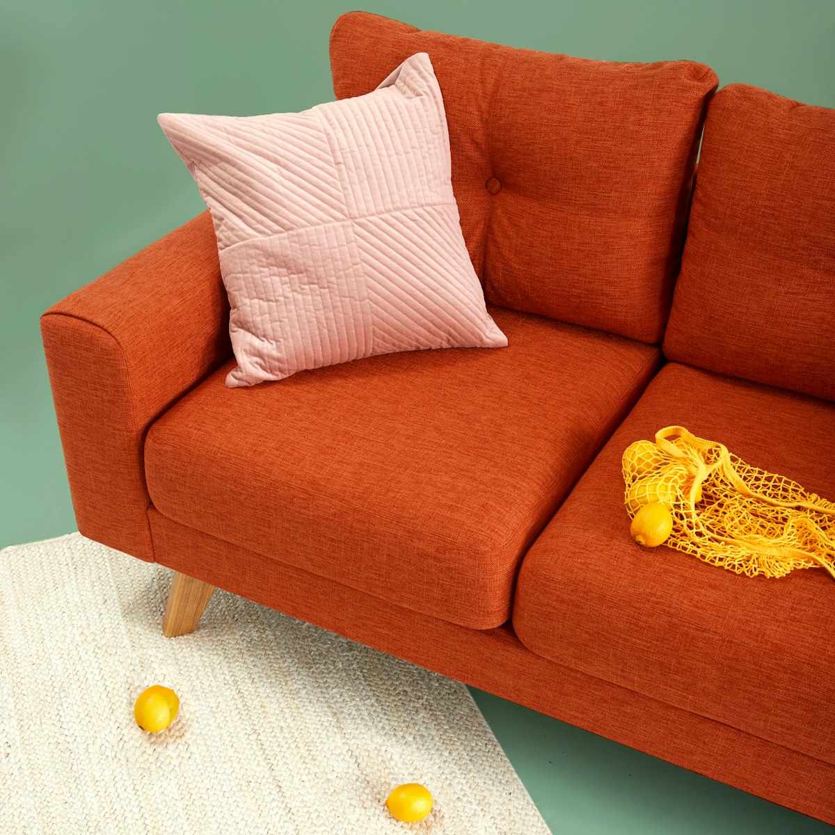Plush sofa and curtains in a refined living space